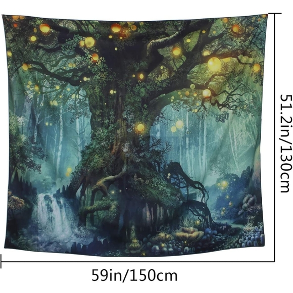 Arfbear Nature tree Popular elves Wall Hanging Tapestry Warm green Beach Blanket - Picture 6 of 7
